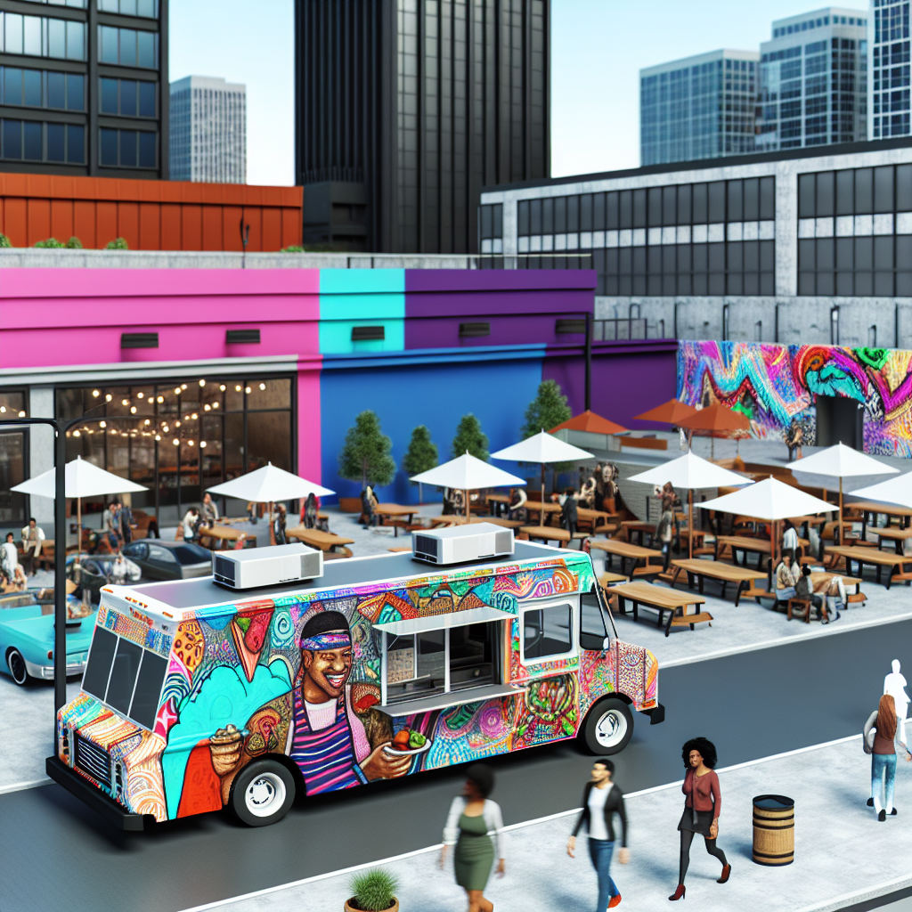 Colorful Food Truck in Urban Setting