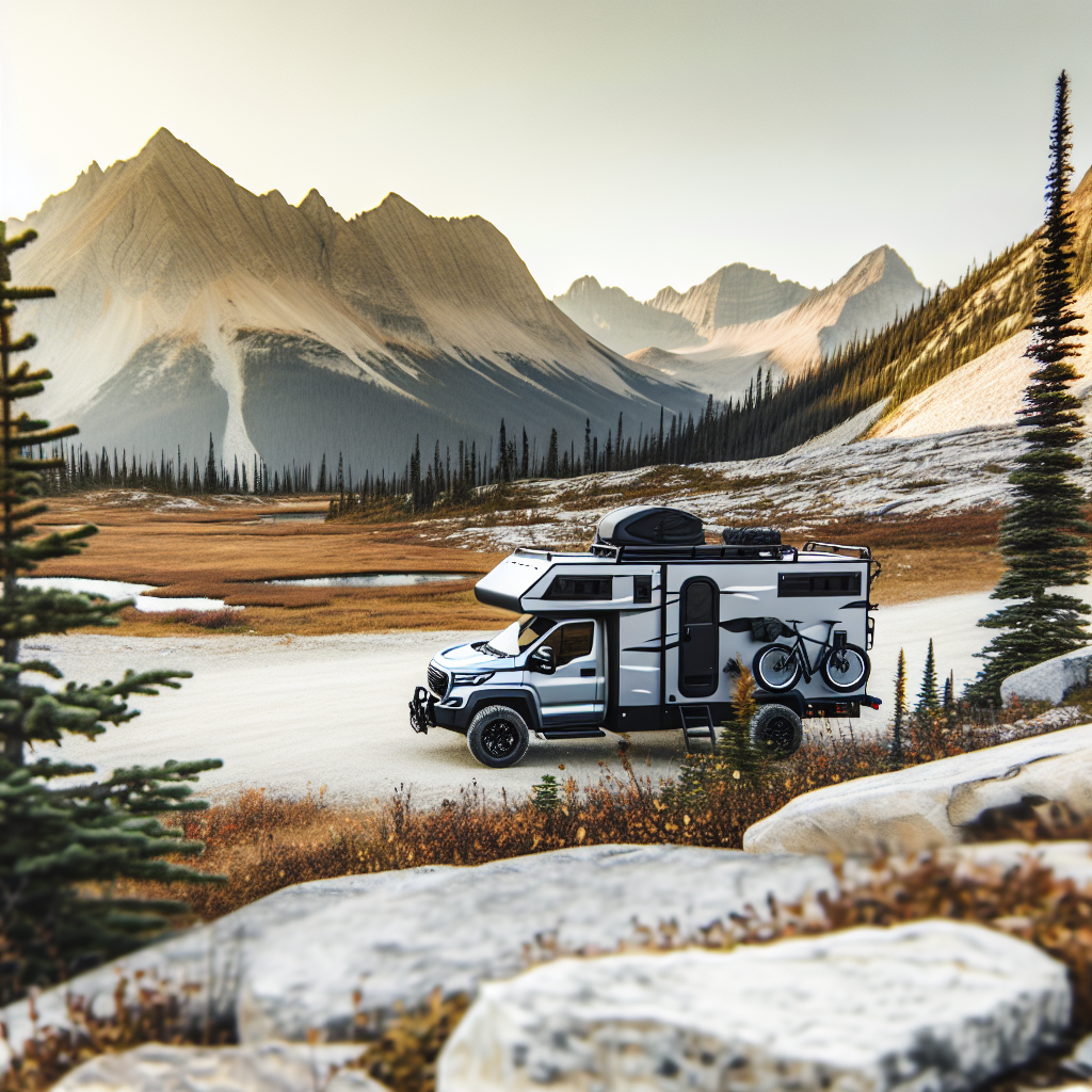 Stylish custom truck camper in a mountain landscape