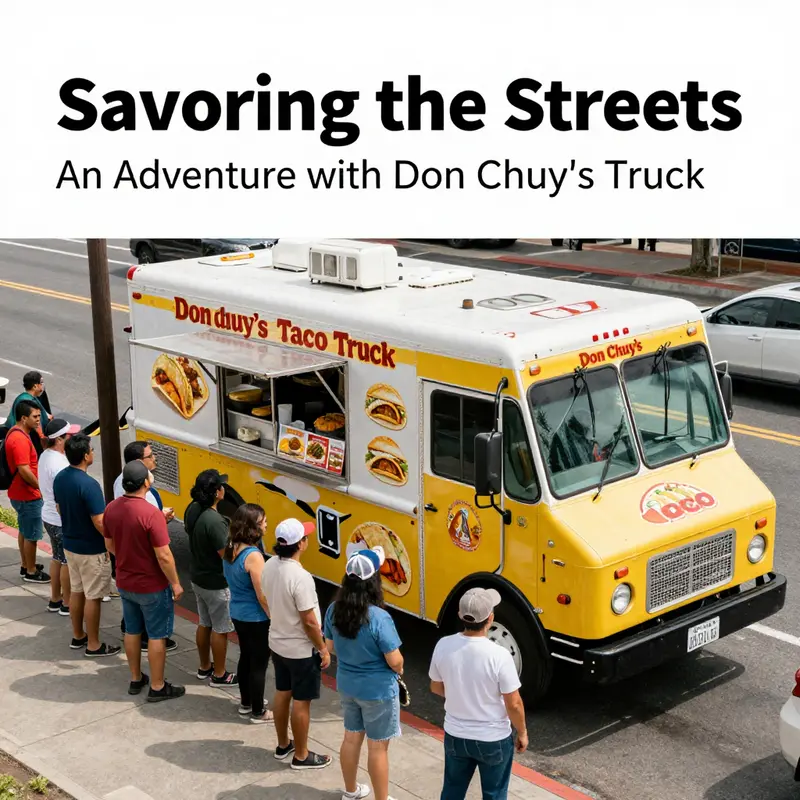 Happy customers enjoying tacos at Don Chuy’s Taco Truck surrounded by a lively outdoor atmosphere.