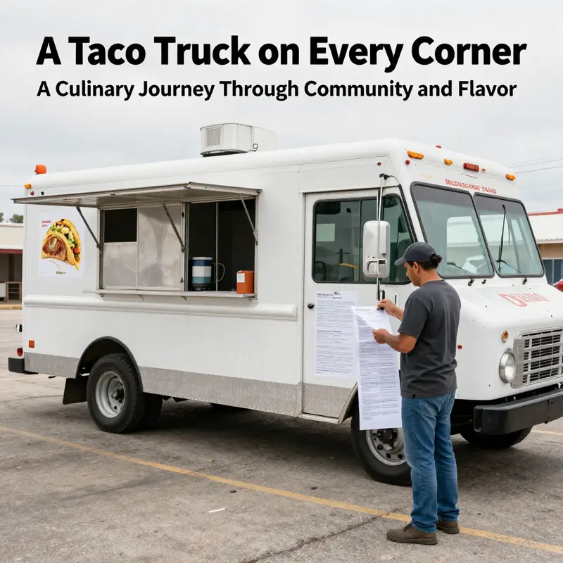 A vibrant cultural scene depicting the essence of taco trucks in a community setting.