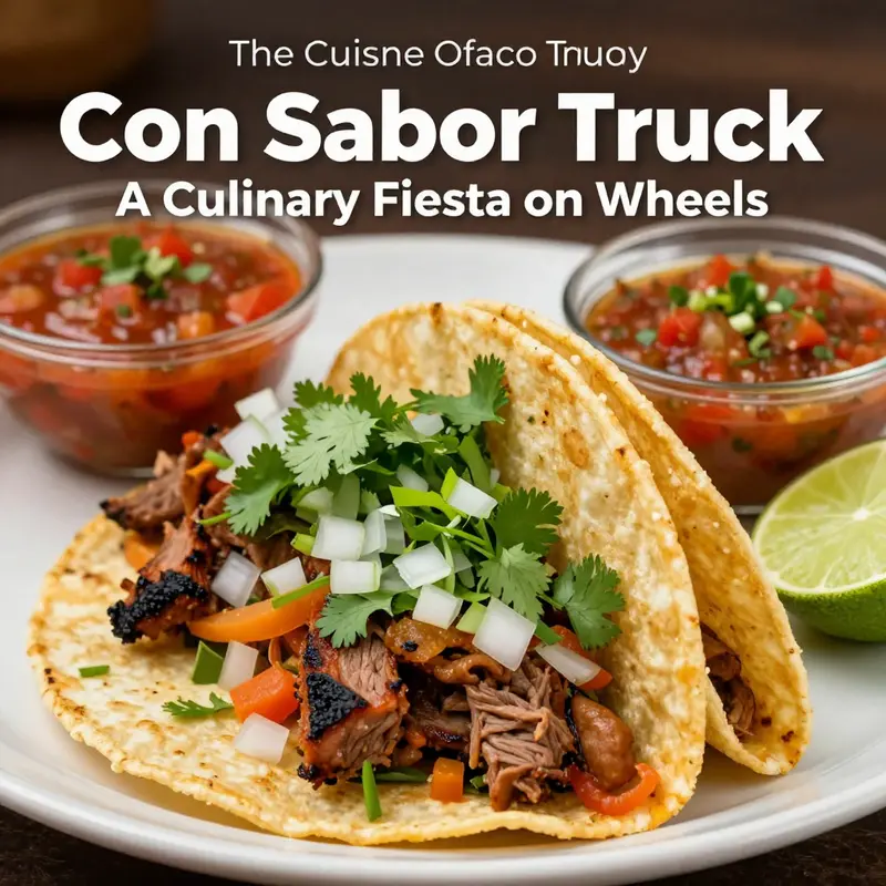 The vibrant Con Sabor Taco Truck serving delicious tacos at various locations.