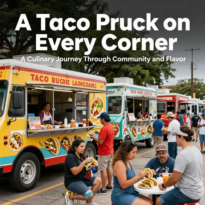 A vibrant cultural scene depicting the essence of taco trucks in a community setting.