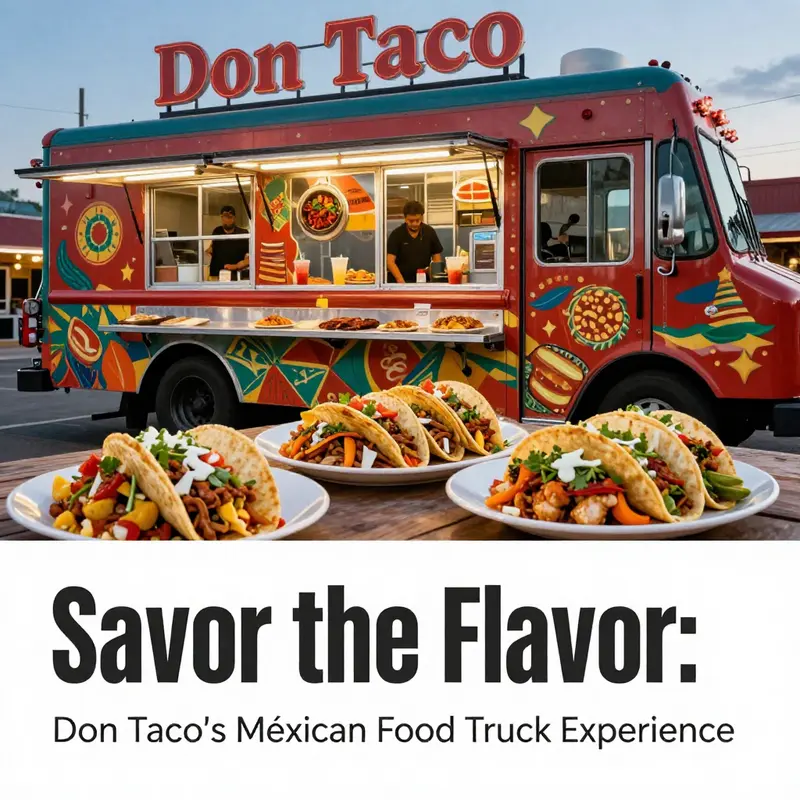 Don Taco food truck with delicious tacos displayed, inviting customers to experience authentic Mexican flavors.