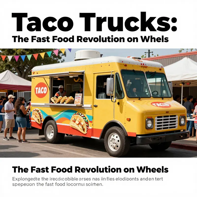 A bustling taco truck scene at a festival, with people savoring tacos amidst decorations, representing the lively street food culture.