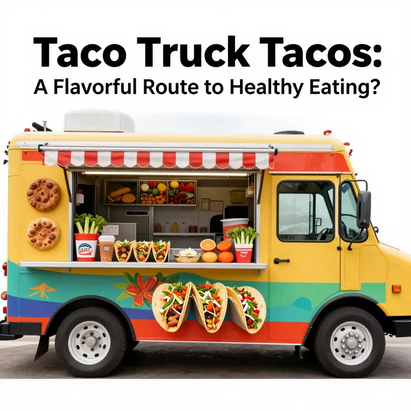 Healthy taco selections displayed at a bustling taco truck.