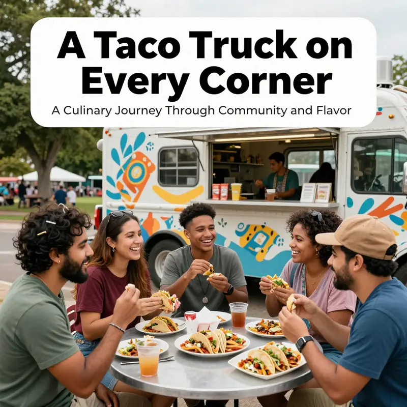 A vibrant cultural scene depicting the essence of taco trucks in a community setting.