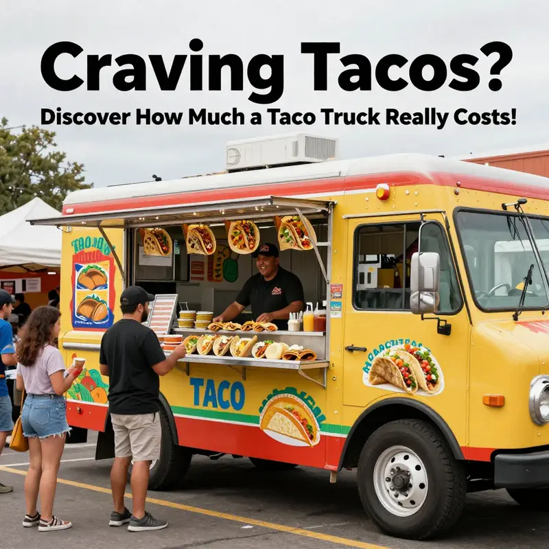 A lively taco truck at a festival, illustrating the diversity in cost for new and used trucks.