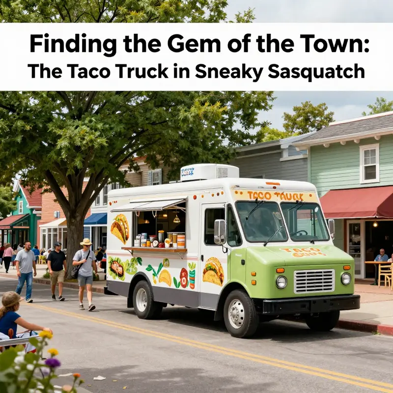 The lively setting of Sneaky Sasquatch’s taco truck, located in the heart of the town.