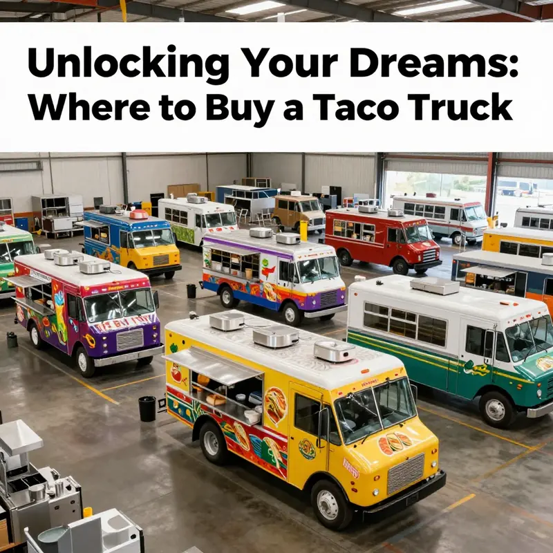 A dynamic taco truck manufacturer showcasing different vehicle options ready for customization.