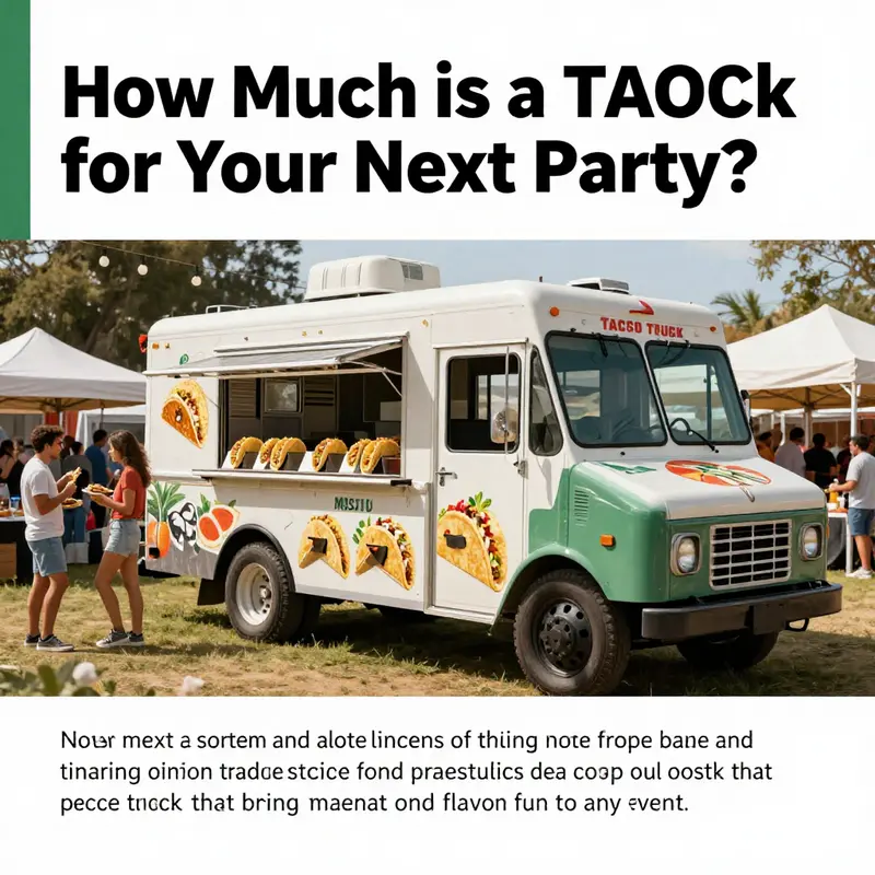 An outdoor party scene with a taco truck serving fresh tacos to guests, showcasing a festive atmosphere.