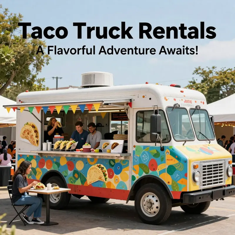 A lively taco truck serving delicious tacos at an outdoor event.