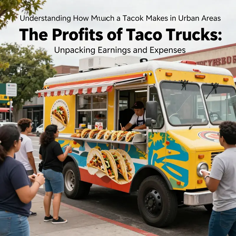 A bustling taco truck in an urban area with customers enjoying fresh tacos.