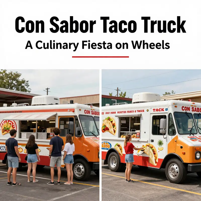 The vibrant Con Sabor Taco Truck serving delicious tacos at various locations.