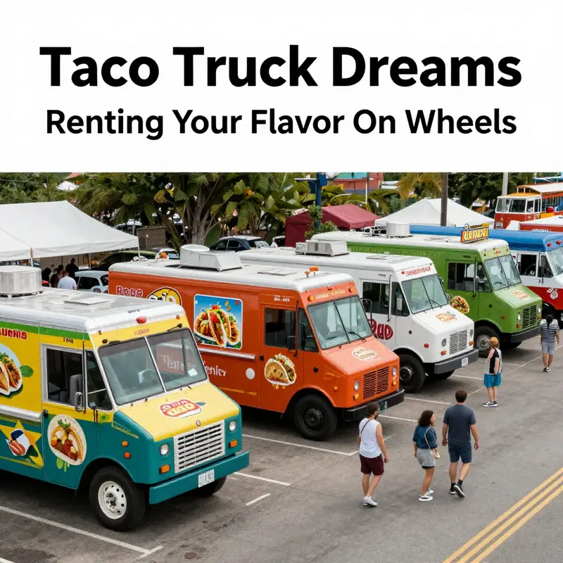 A vibrant street food festival featuring diverse taco trucks ready to serve delicious tacos.