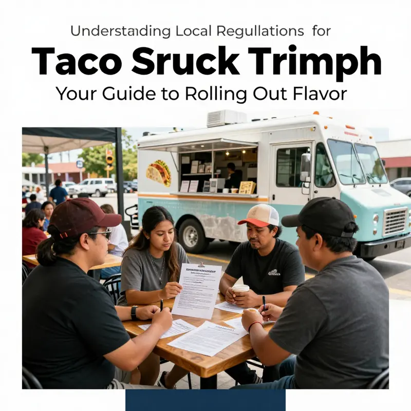 Food truck owners diving into the essentials of local regulations and permits in a vibrant setting.