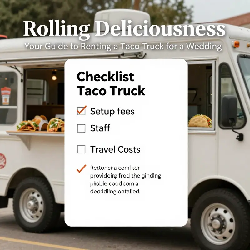 A captivating taco truck set up at a wedding, showcasing a blend of savory food and festive atmosphere.