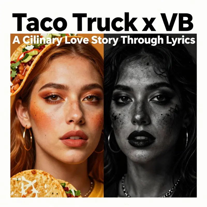 This artwork illustrates the intertwining of love and identity within the context of a bustling taco truck atmosphere.