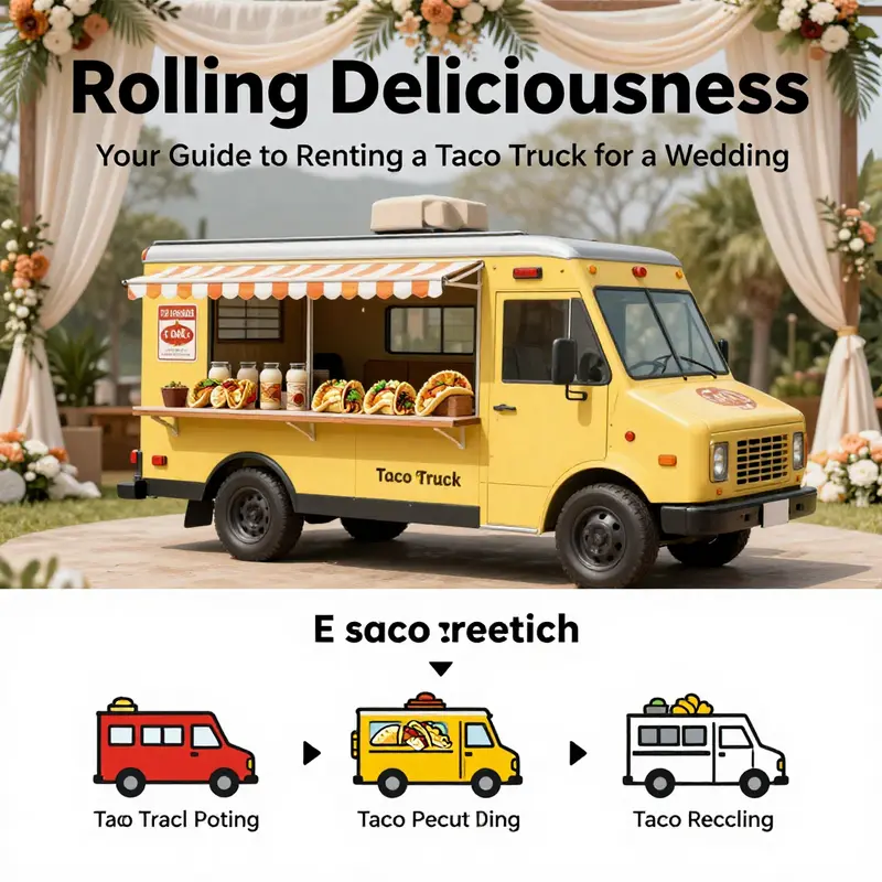 A captivating taco truck set up at a wedding, showcasing a blend of savory food and festive atmosphere.