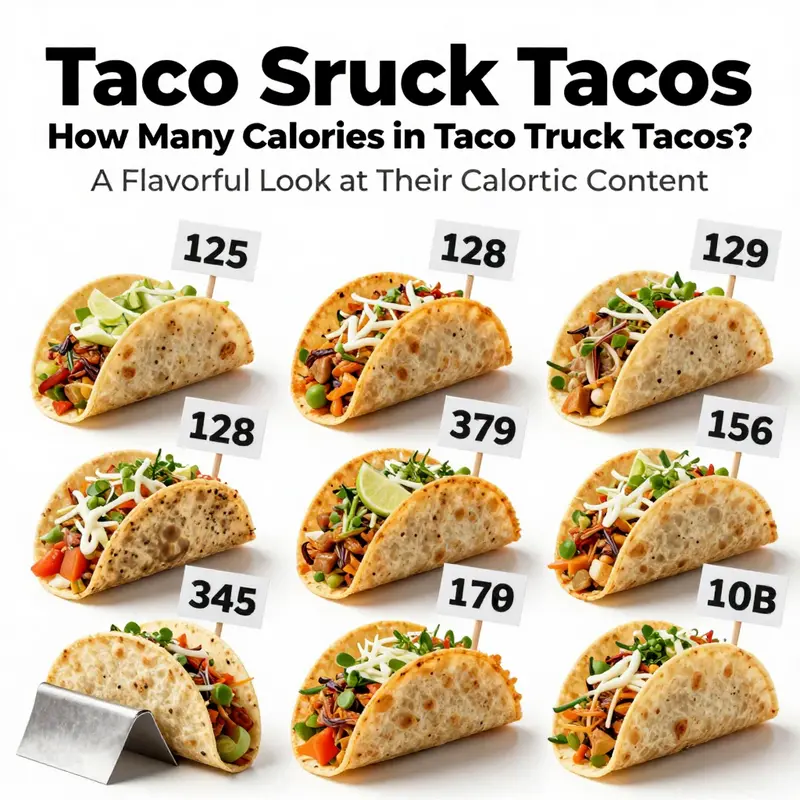 A colorful array of taco truck tacos, highlighting the caloric values for a better understanding of their nutritional content.