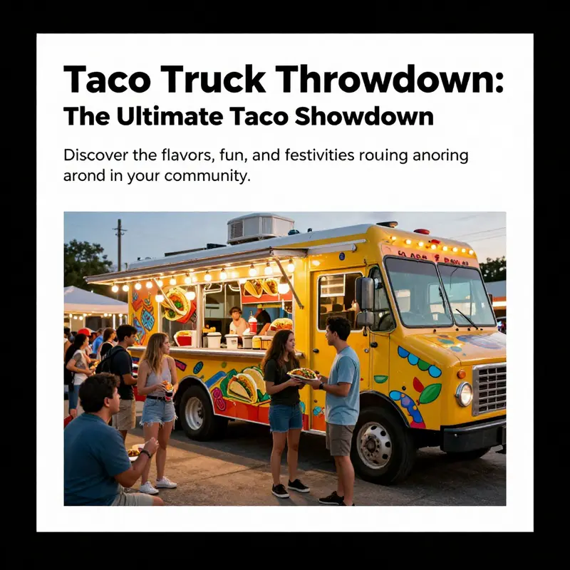 A taco truck in a lively setting, filled with people enjoying tacos and celebrating together.