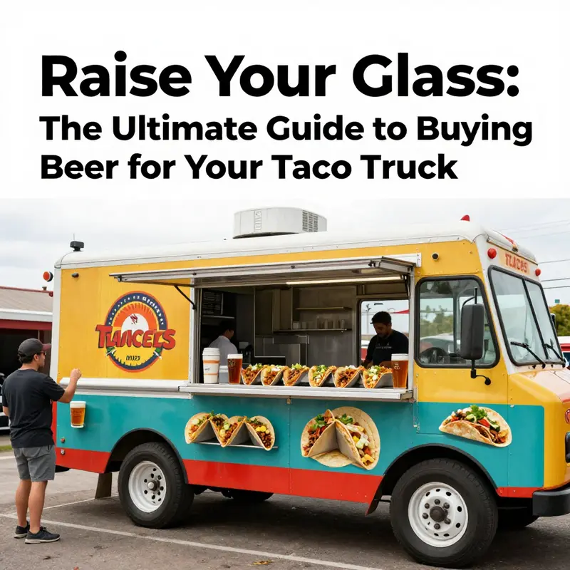 A taco truck offering tacos and beers in a festive outdoor setting, symbolizing the article's theme.