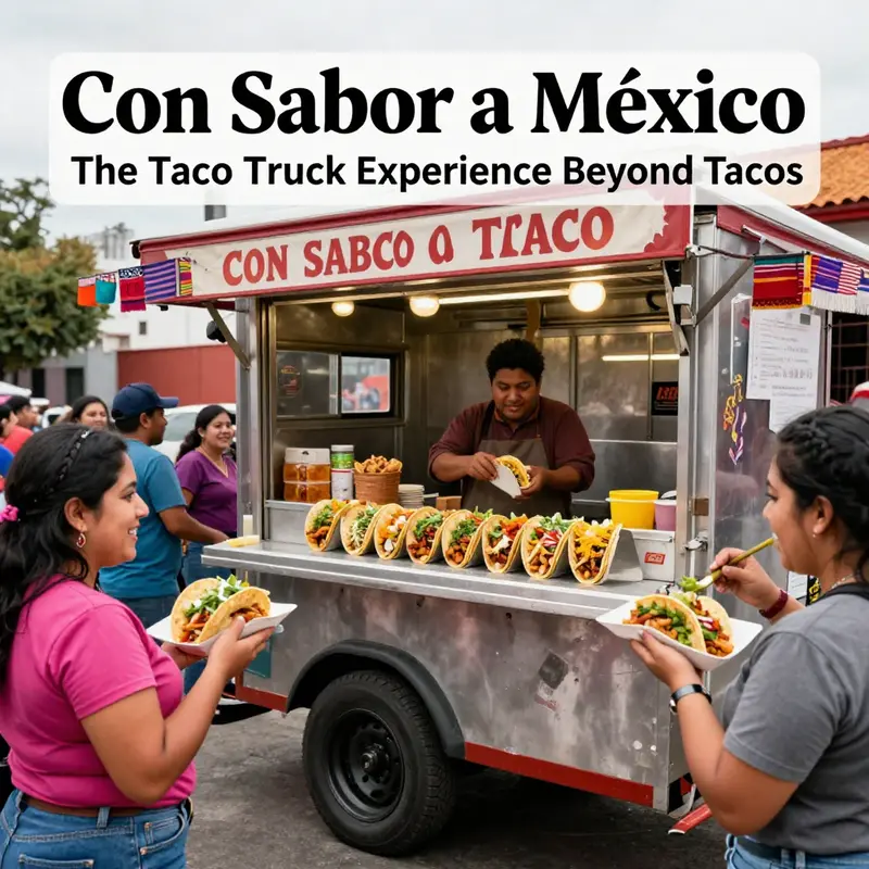 Customers enjoy vibrant tacos from Con Sabor a México, highlighting the cultural richness behind this iconic food truck.