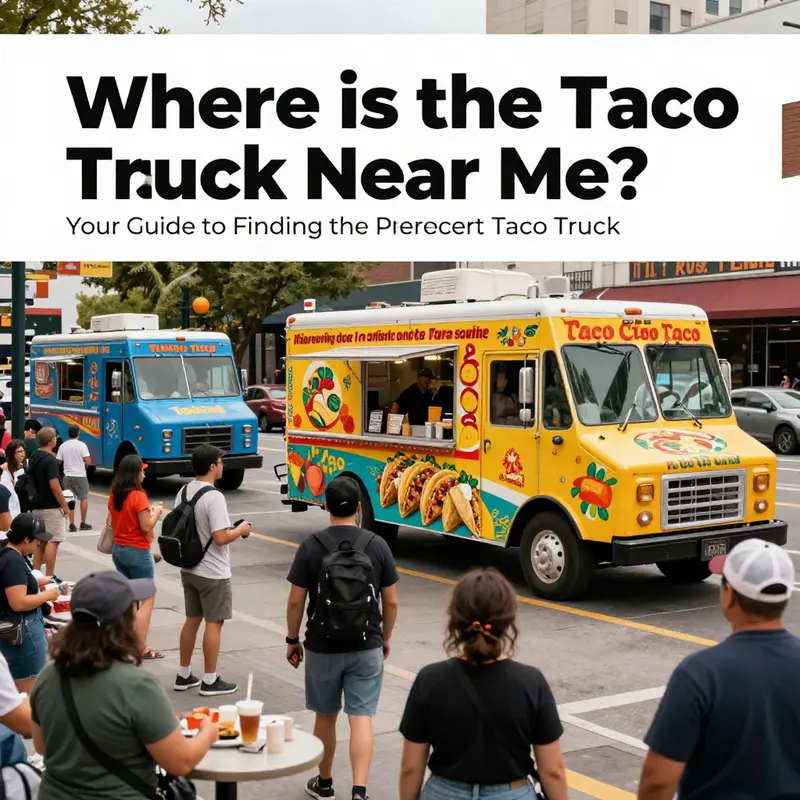 A lively taco truck attracting hungry patrons in a vibrant urban setting.