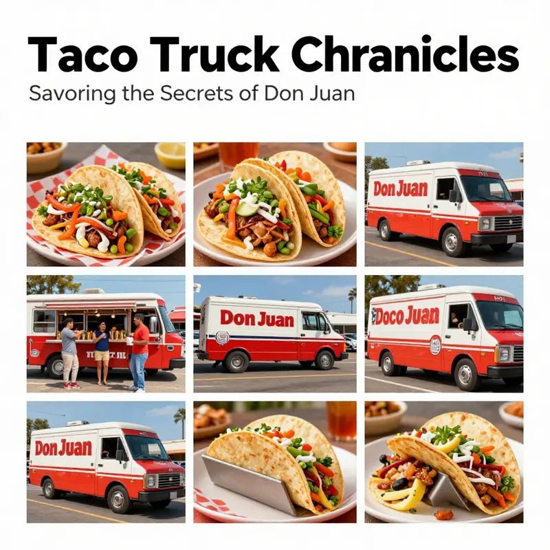 A rich assembly of different tacos served from Don Juan Taco Trucks, capturing the diversity of Mexican flavors.