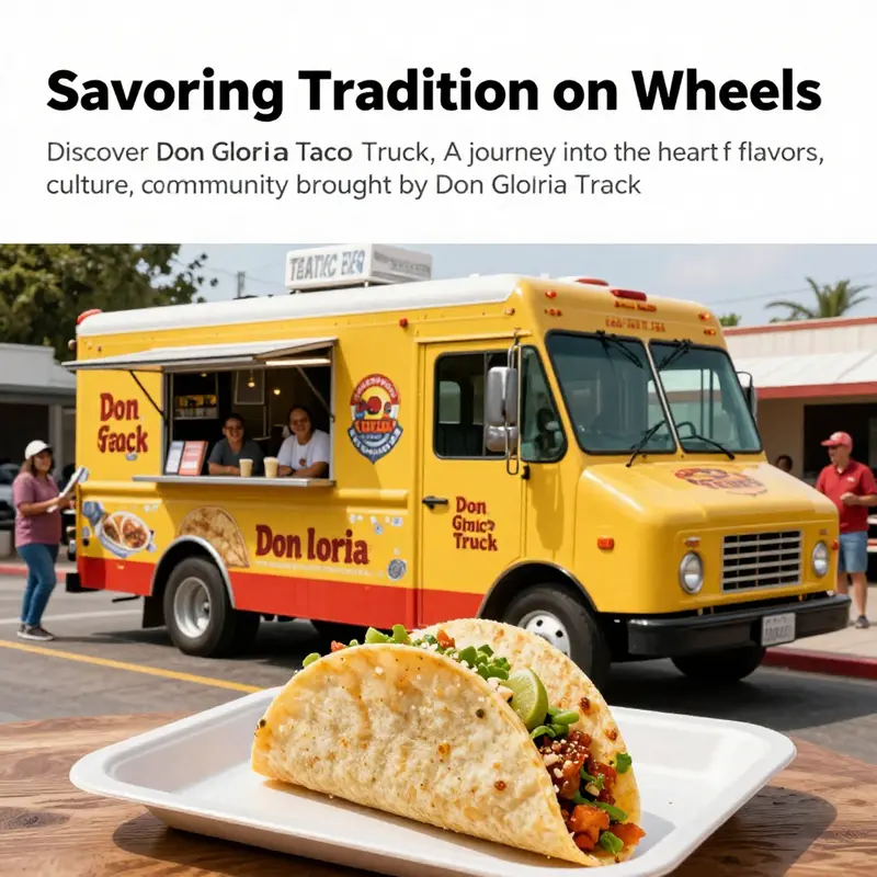 A colorful image of Don Gloria Taco Truck with happy patrons enjoying their meals.