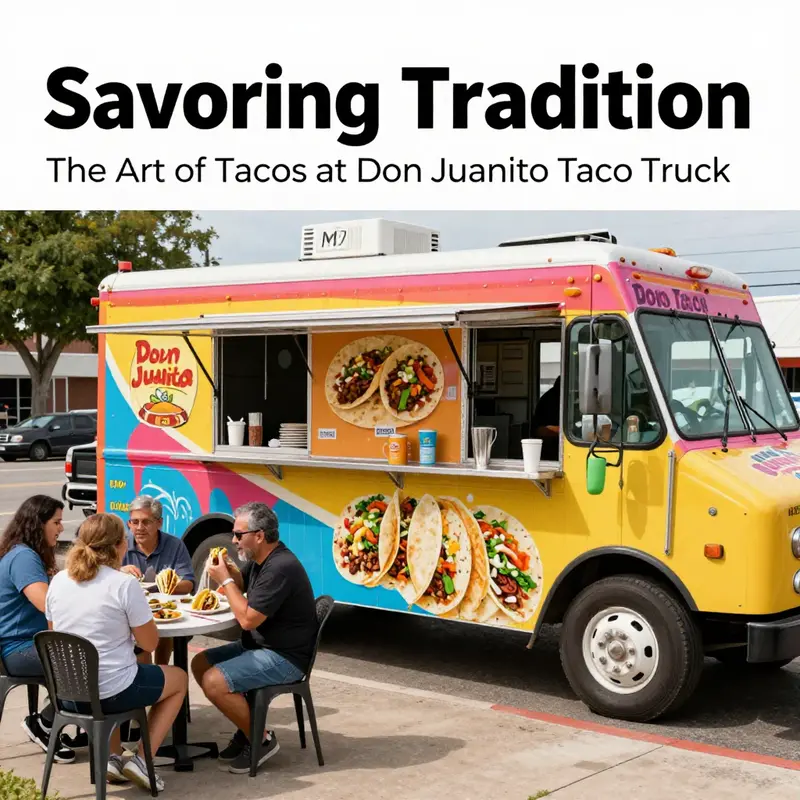 The Don Juanito Taco Truck parked in a lively setting with customers enjoying their orders, symbolizing a bustling food culture.