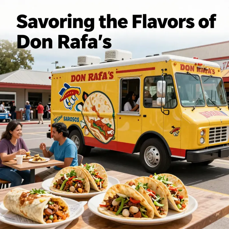 Don Rafa's Taco Truck with customers enjoying authentic Mexican street food in a lively setting.
