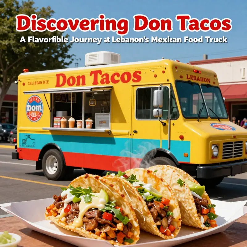 The colorful Don Tacos Mexican Food Truck parked in Lebanon, attracting diners with its vibrant design and delicious offerings.