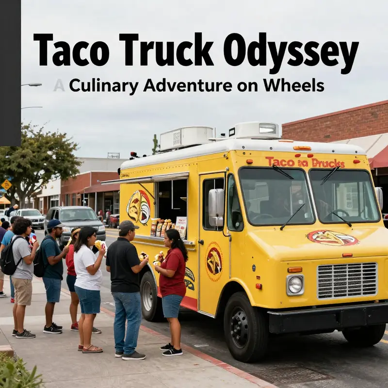 A taco truck amidst bustling urban life, showcasing its role in community and culture.