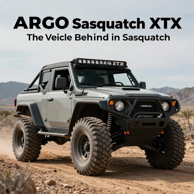 A vibrant scene filled with taco trucks and the famed ARGO Sasquatch XTX vehicle representing the adventure of taco hunting.