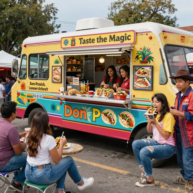 Don Pepe Taco Truck, a vibrant hub of Mexican cuisine, serving delicious tacos to delighted customers.