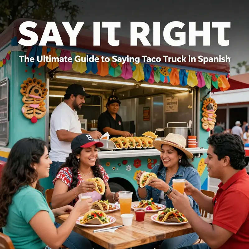 A taco truck with happy customers enjoying their meals, symbolizing the joy of street food.