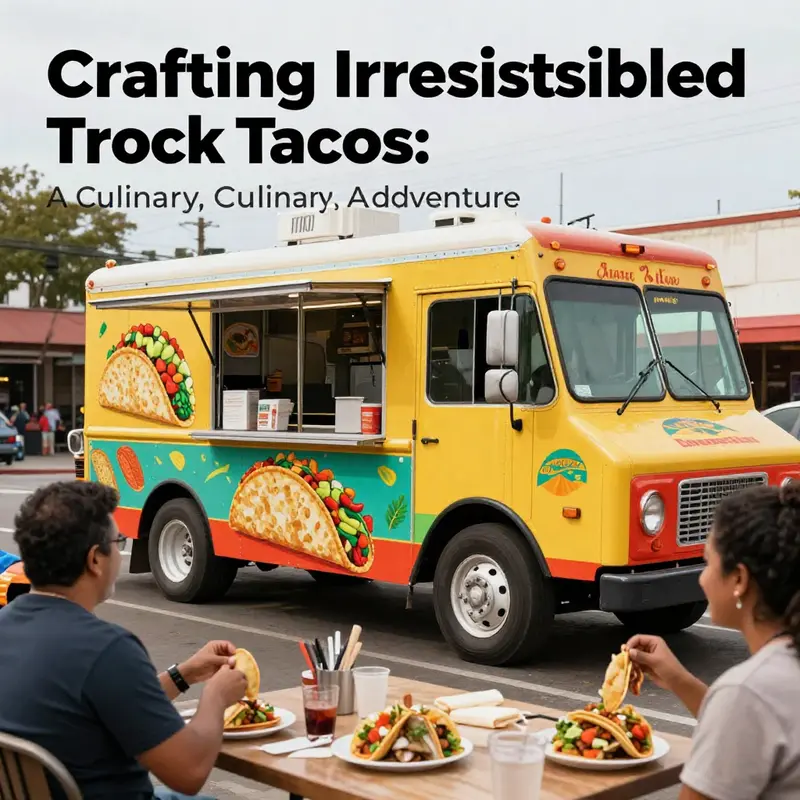 A bustling food truck with customers savoring tacos in an urban setting, showcasing the excitement of street food.
