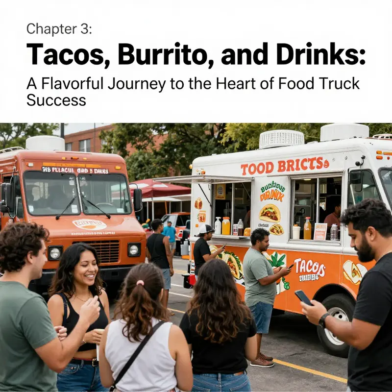 A vibrant food truck scene where the probability of customer satisfaction is delightfully high.