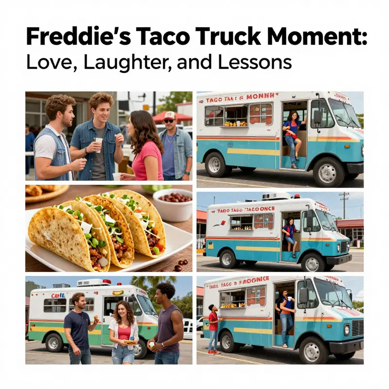 Collage showcasing the heroic moment and taco culture from *iCarly*.