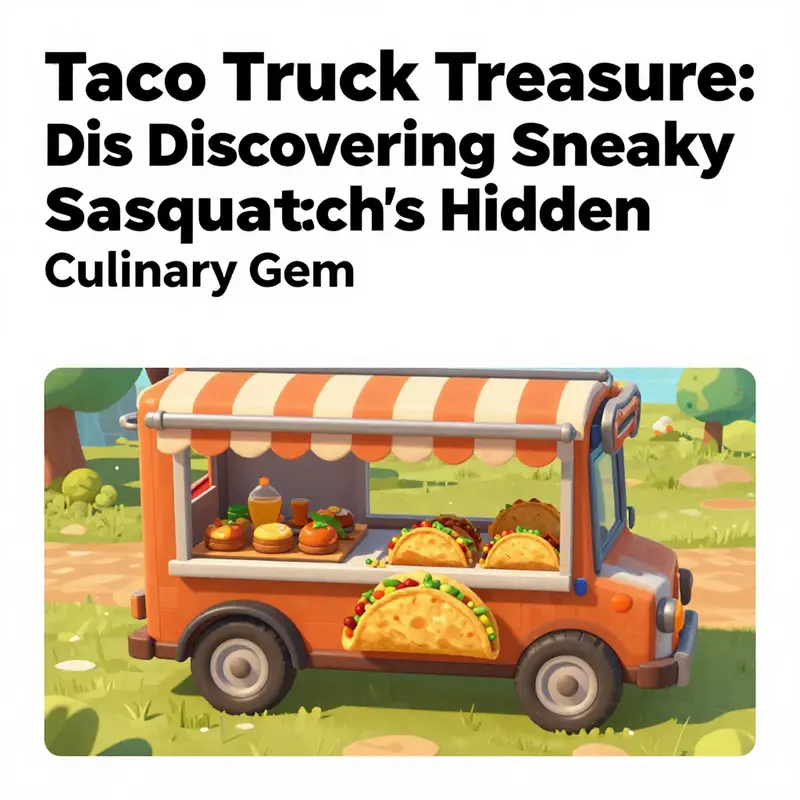 The vibrant downtown area of Sneaky Sasquatch, showcasing the bustling Taco Truck surrounded by eager players.