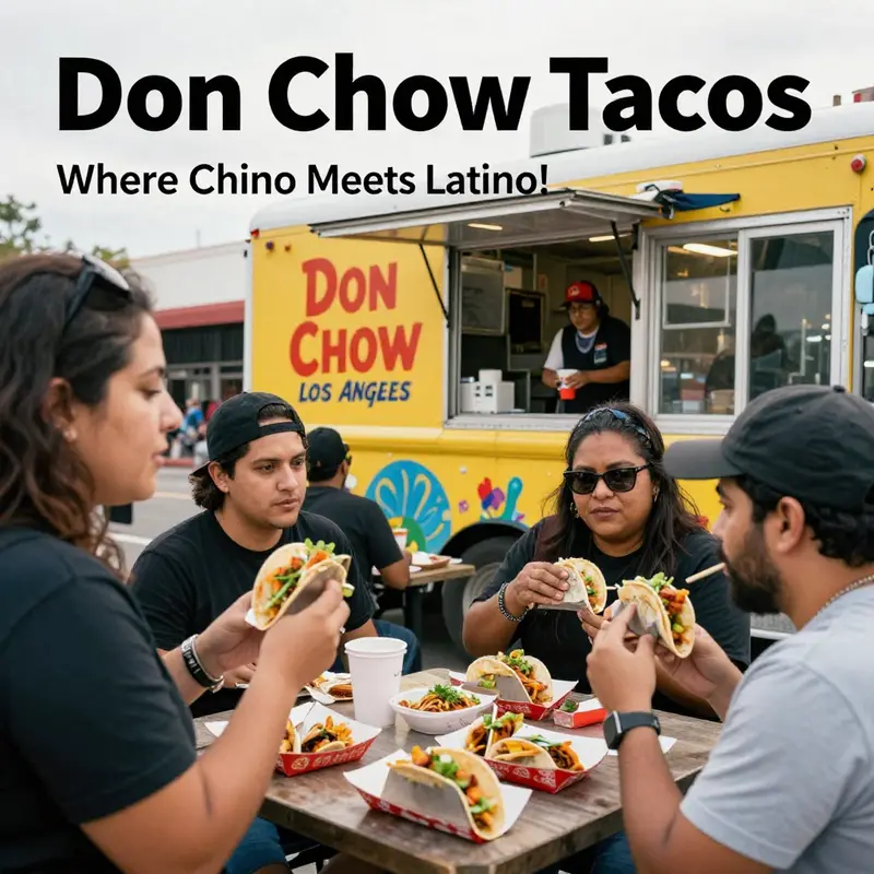Fusion tacos featuring Chinese and Mexican flavors, proudly served from the Don Chow Tacos food truck.
