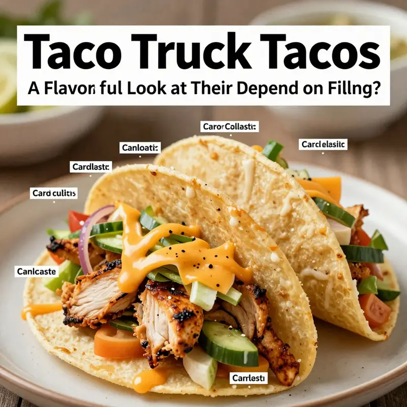 A colorful array of taco truck tacos, highlighting the caloric values for a better understanding of their nutritional content.