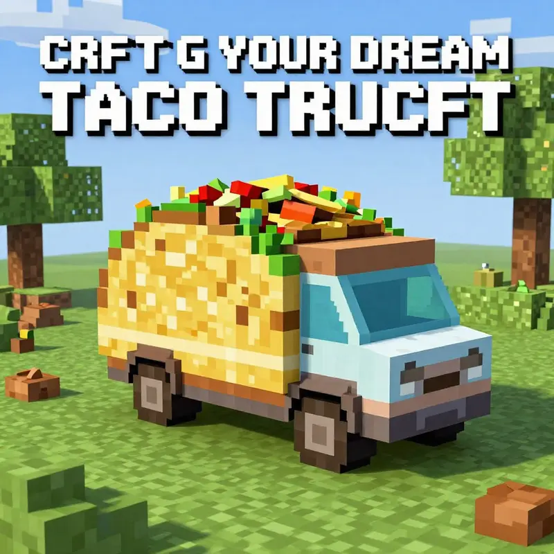 Step-by-step building process of a taco truck in Minecraft.