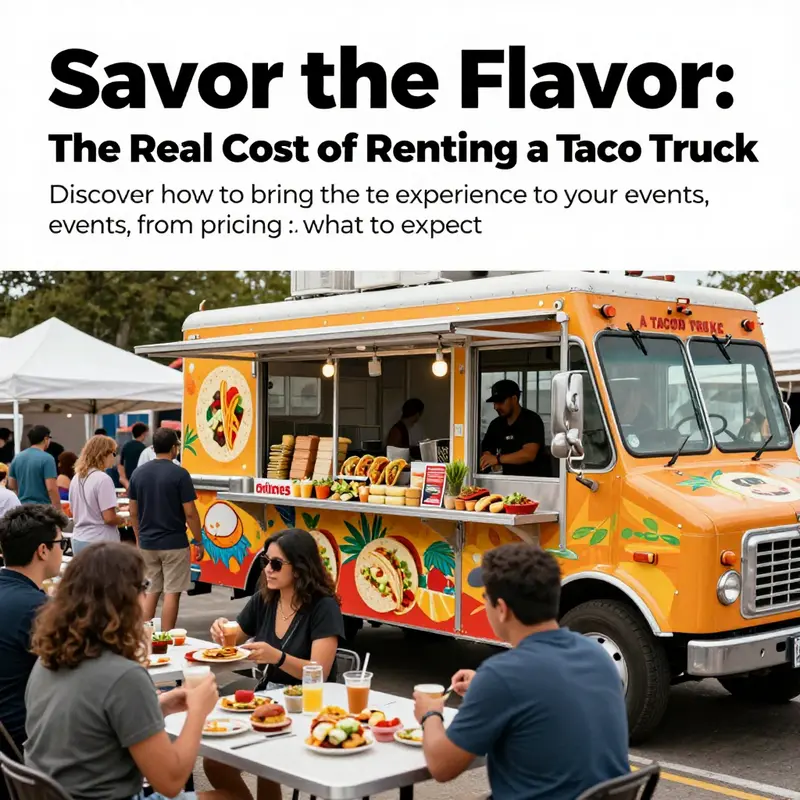 A taco truck filled with customers enjoying freshly made tacos at a vibrant food festival.