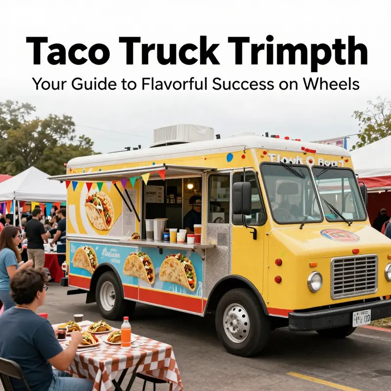 A lively street festival featuring a taco truck with happy customers enjoying tacos in a festive atmosphere.