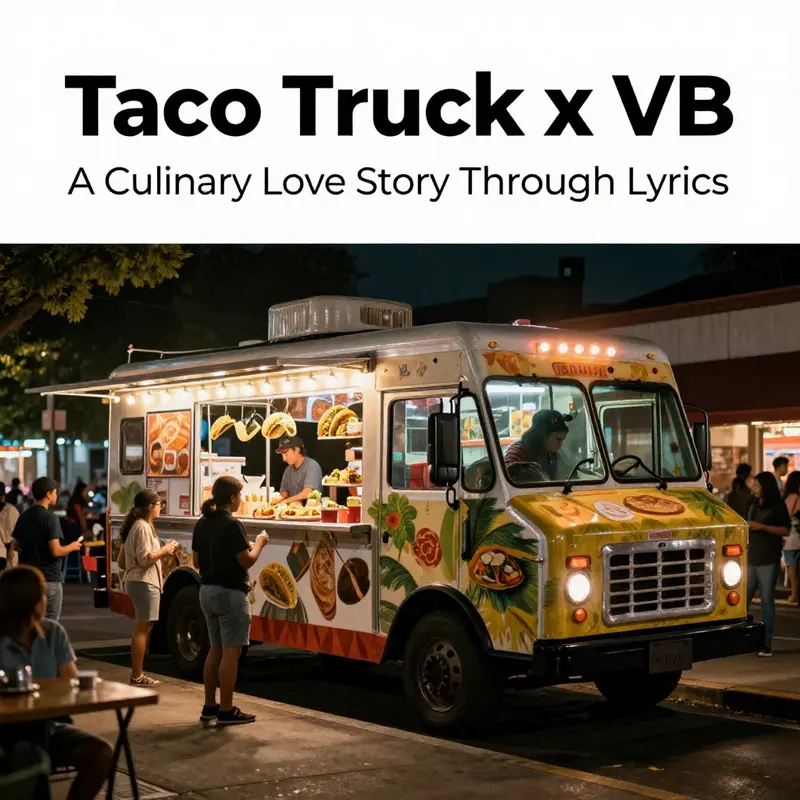 This artwork illustrates the intertwining of love and identity within the context of a bustling taco truck atmosphere.