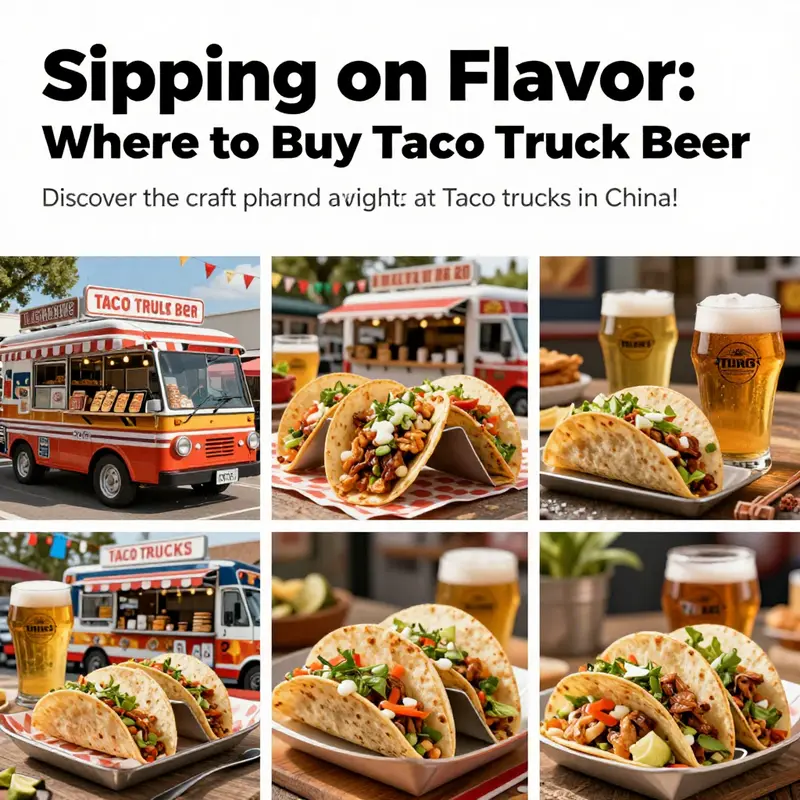 A colorful array of tacos and craft beers at taco trucks, inviting food lovers.
