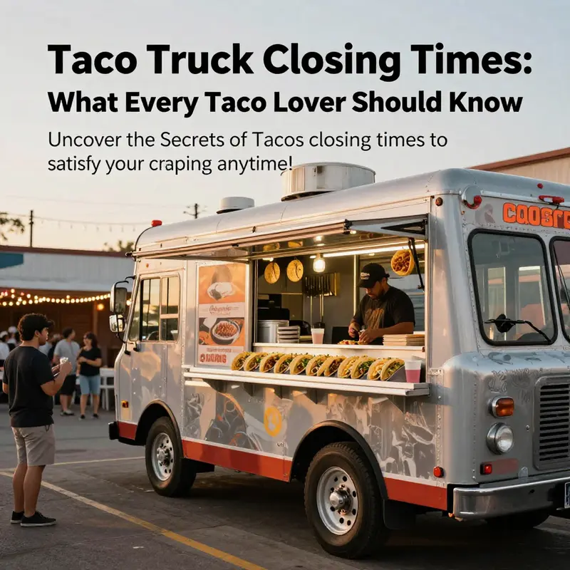 A taco truck during sunset with customers enjoying tacos.