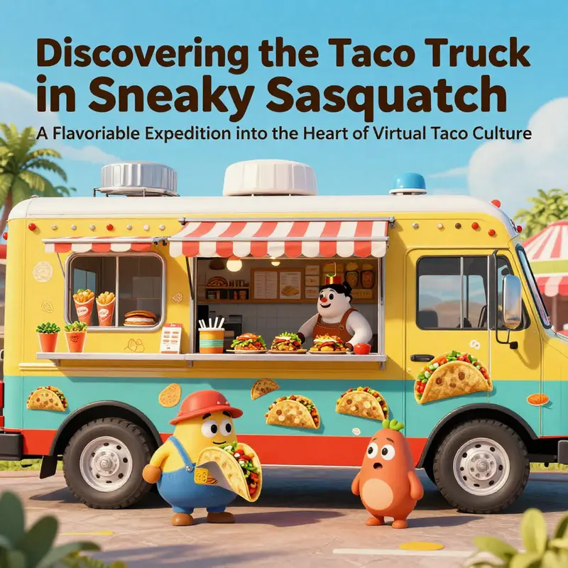 A vibrant taco truck in a bright, engaging setting, enticing players with delicious options.