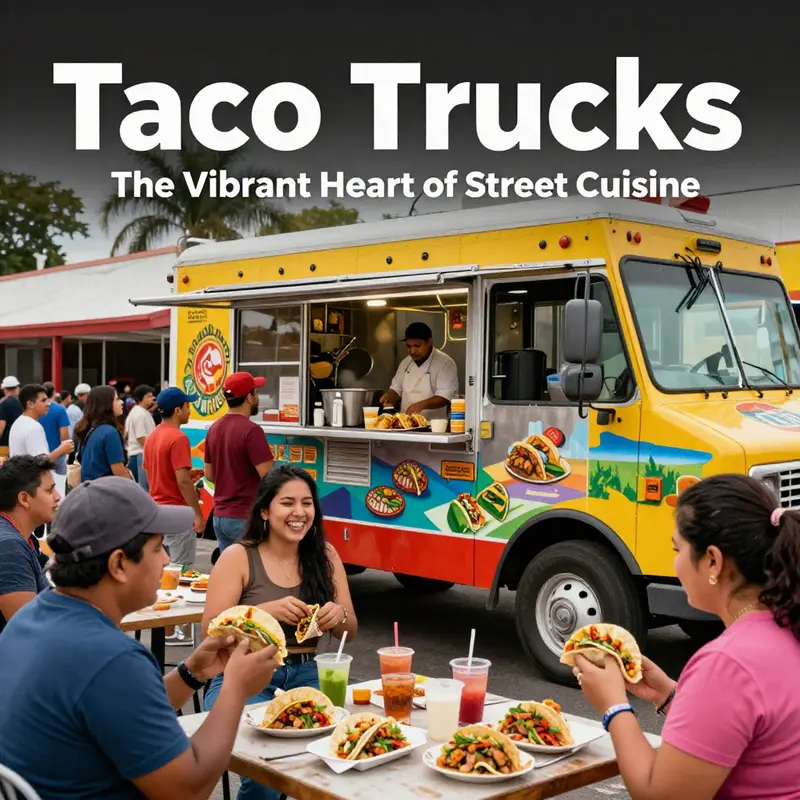 The lively scene of a taco truck highlighting its cultural roots in the community.